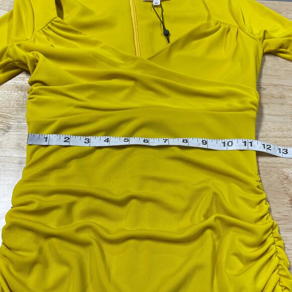 Cinq à Sept NWT Miah Ruched Mini Dress Pineapple Yellow Size 4 Long Sleeve - Picture 10 of 14
